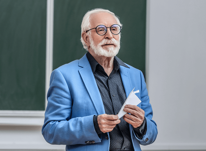 Profesor podczas prezentacji